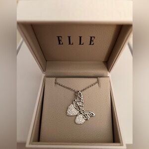 NWT RARE ELLE Silver and Zircon Butterfly Pendant Necklace
